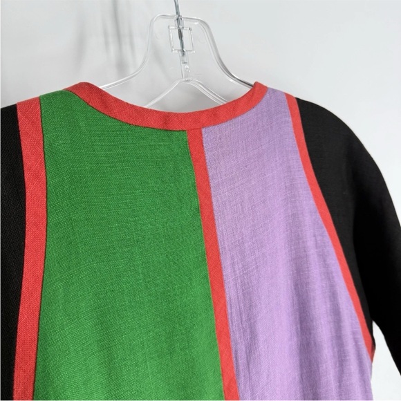 Vintage Oscar de la Renta Dress Womens Size 8 Linen Colorblock Drop Waist 80s - Picture 7 of 9